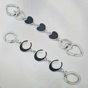 Handbag Purse Chain Handle Strap Crossbody Extender 2 Piece - Silver Tone, Black